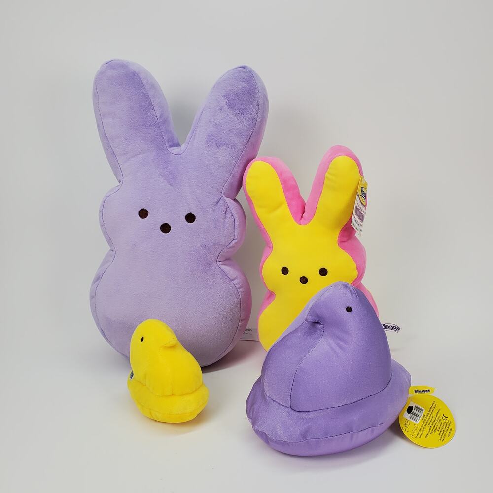 Peeps Plush Easter Bunny Chick Toy‎ Bundle Purple Pink Yellow Set of 4 5-16in